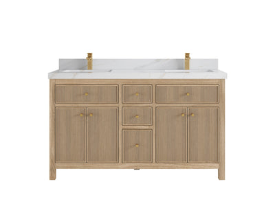 Sonoma Reeded Teak Wood 60 in. W x 22 in. D Double Sink Bathroom Vanity