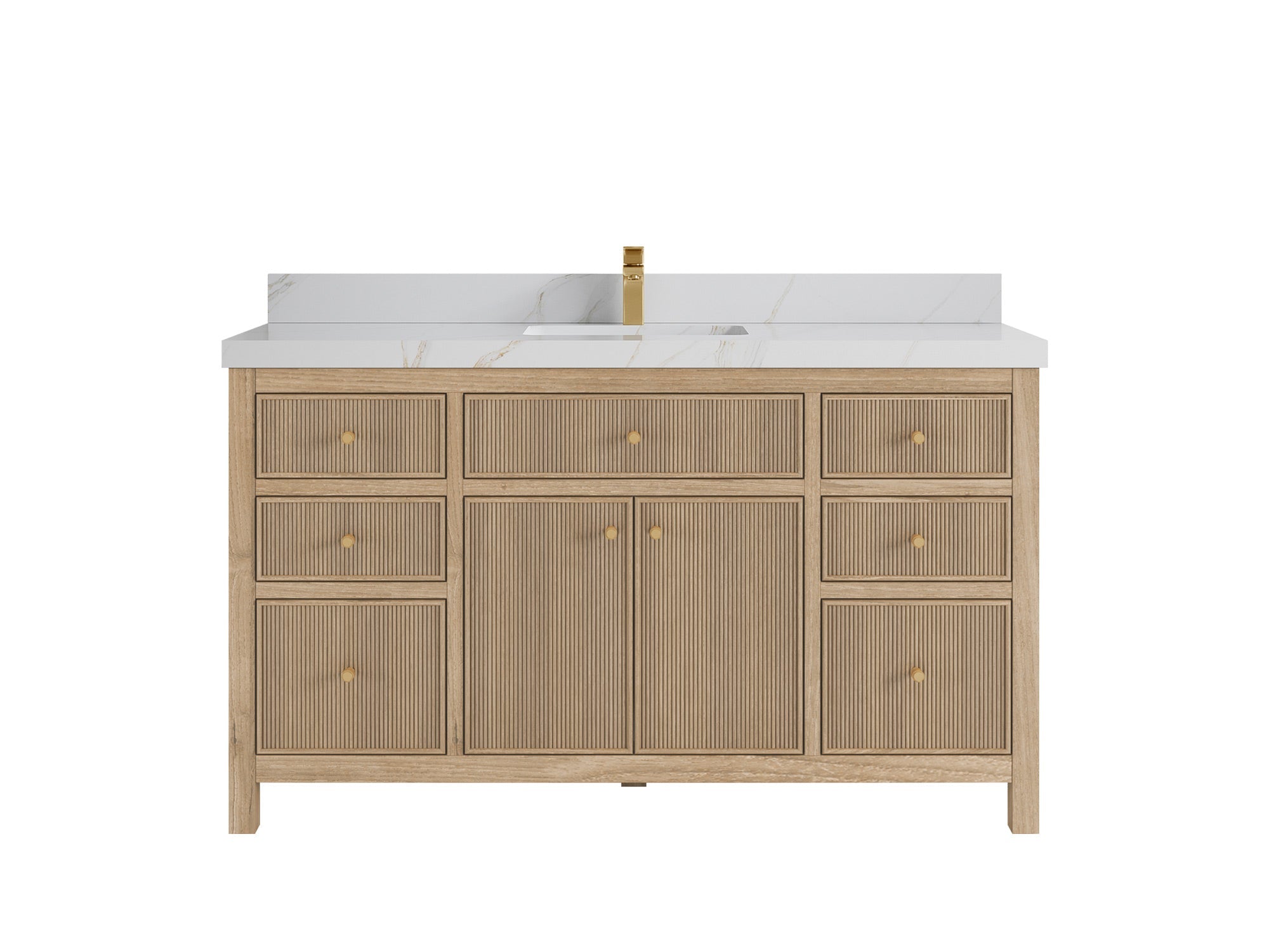 Sonoma Reeded Teak Wood 60 in. W x 22 in. D Single Sink Bathroom Vanity
