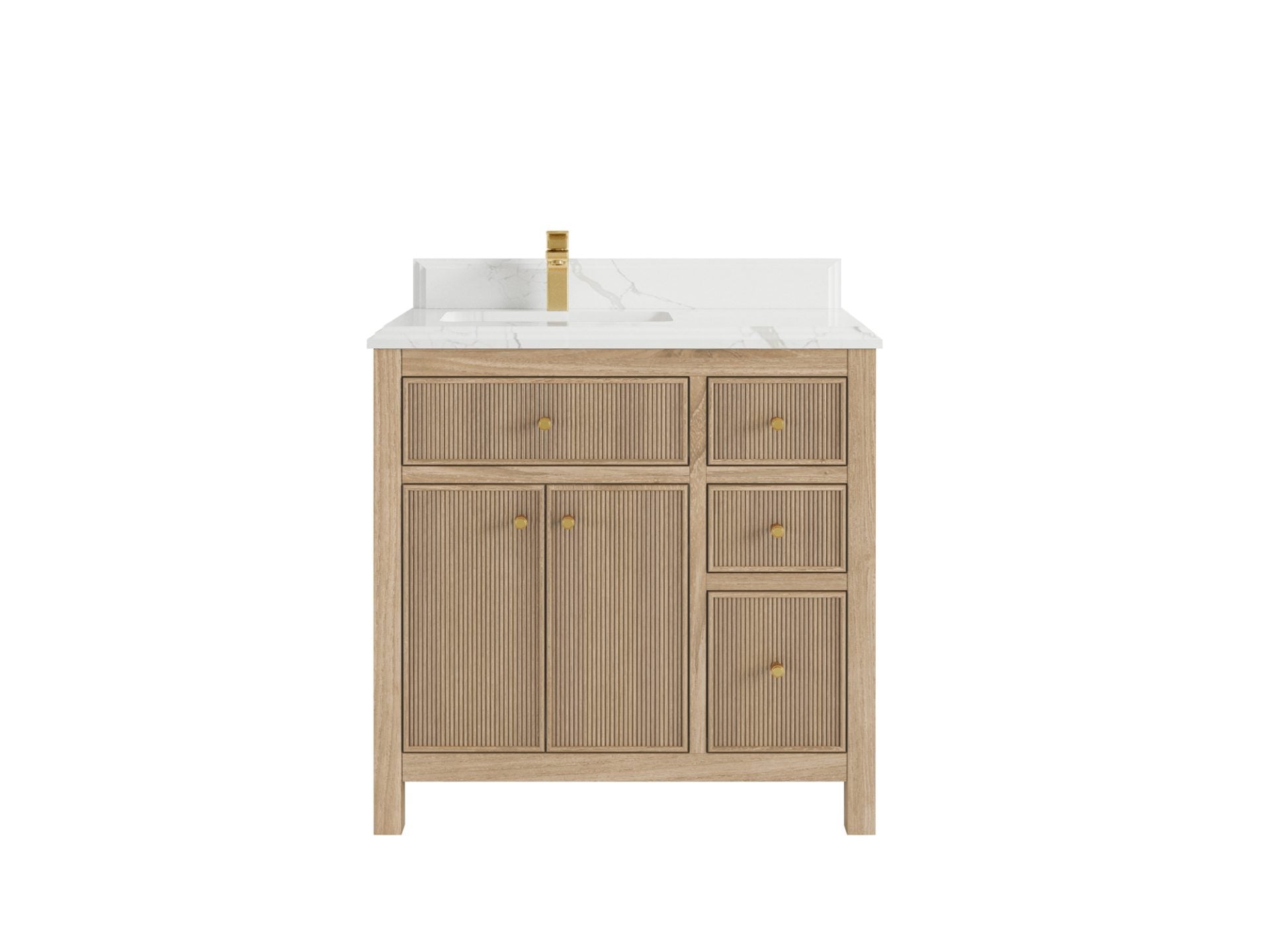 Sonoma Reeded Teak Wood 36 in. W x 22 in. D Left Offset Sink Bathroom Vanity