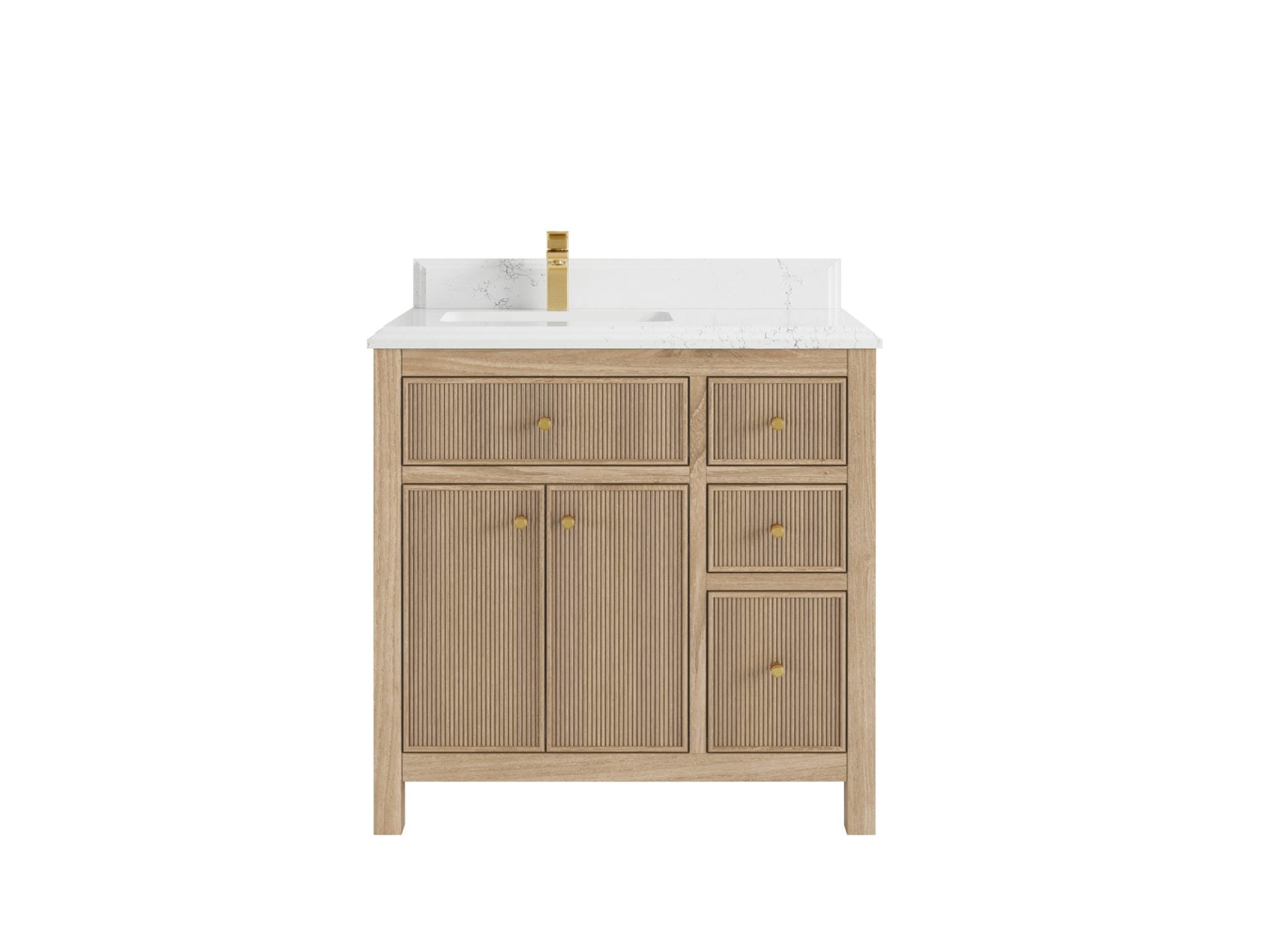 Sonoma Reeded Teak Wood 36 in. W x 22 in. D Left Offset Sink Bathroom Vanity