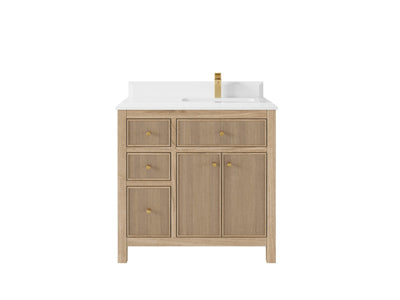 Sonoma Reeded Teak Wood 36 in. W x 22 in. D Right Offset Sink Bathroom Vanity