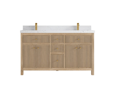 Sonoma Reeded Teak Wood 60 in. W x 22 in. D Double Sink Bathroom Vanity