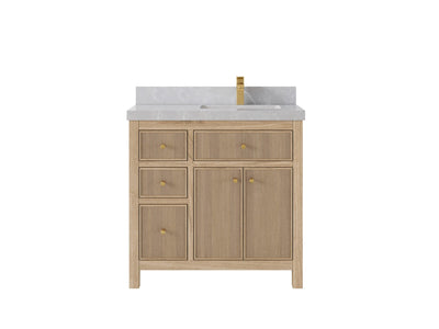 Sonoma Reeded Teak Wood 36 in. W x 22 in. D Right Offset Sink Bathroom Vanity