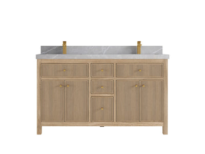 Sonoma Reeded Teak Wood 60 in. W x 22 in. D Double Sink Bathroom Vanity