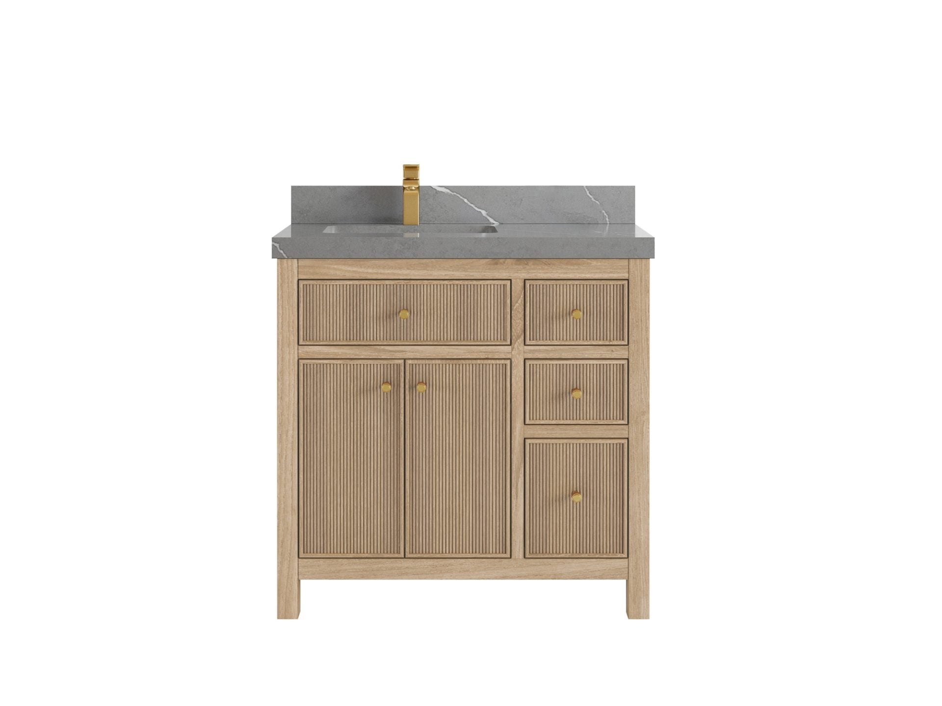 Sonoma Reeded Teak Wood 36 in. W x 22 in. D Left Offset Sink Bathroom Vanity