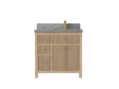 Sonoma Reeded Teak Wood 36 in. W x 22 in. D Right Offset Sink Bathroom Vanity