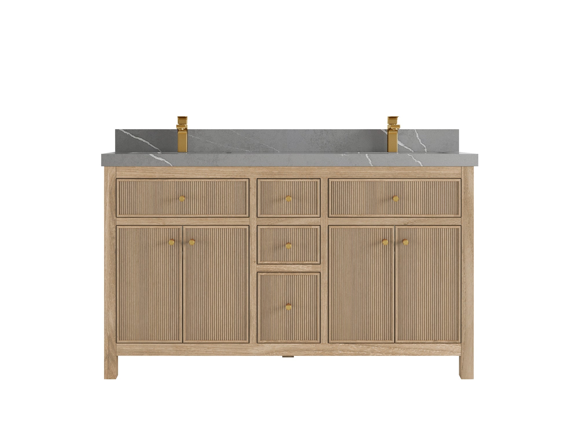 Sonoma Reeded Teak Wood 60 in. W x 22 in. D Double Sink Bathroom Vanity