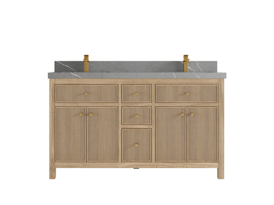 Sonoma Reeded Teak Wood 60 in. W x 22 in. D Double Sink Bathroom Vanity