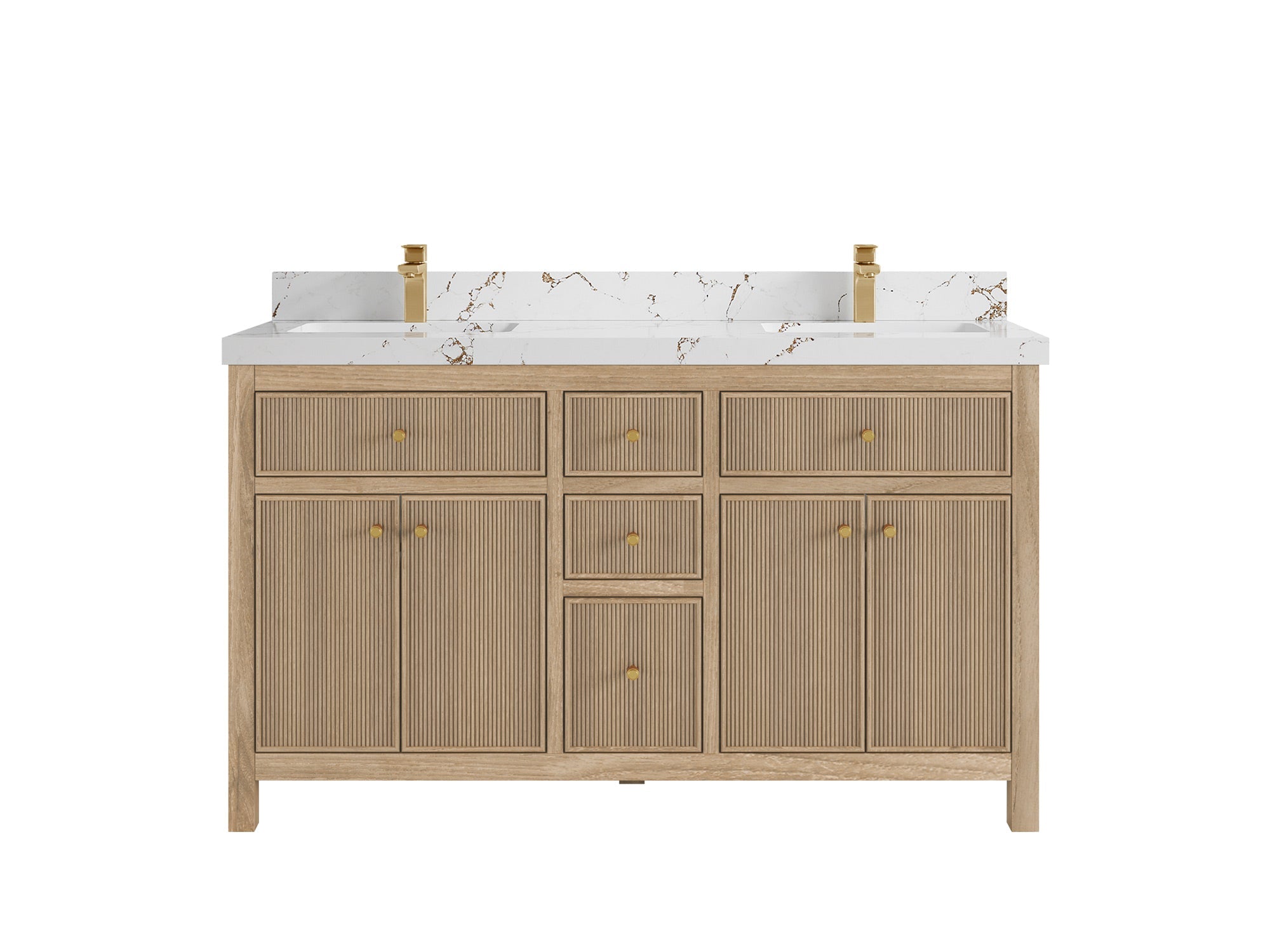 Sonoma Reeded Teak Wood 60 in. W x 22 in. D Double Sink Bathroom Vanity