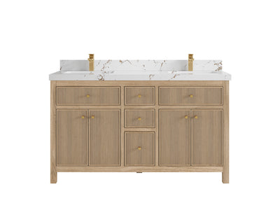 Sonoma Reeded Teak Wood 60 in. W x 22 in. D Double Sink Bathroom Vanity