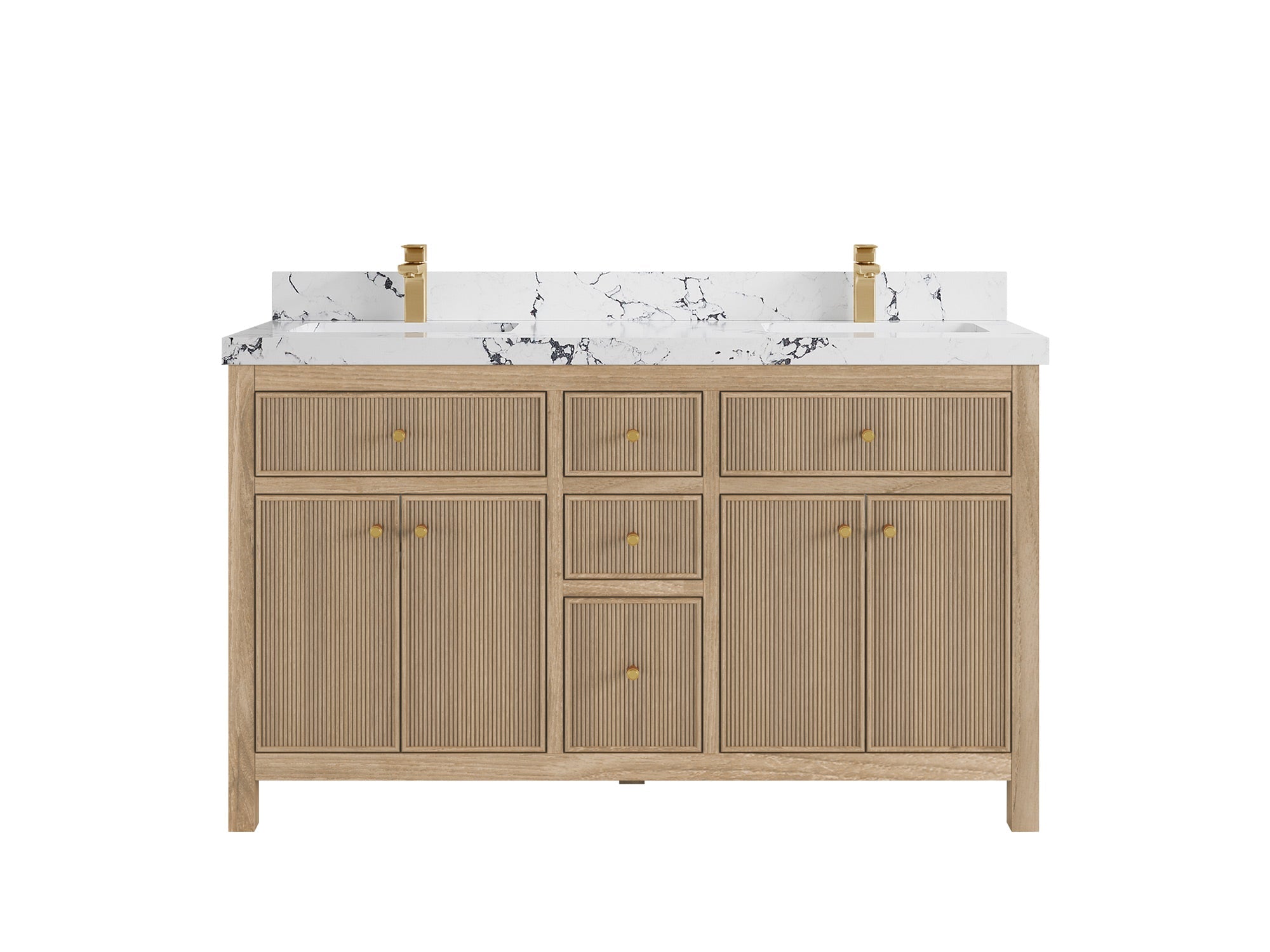 Sonoma Reeded Teak Wood 60 in. W x 22 in. D Double Sink Bathroom Vanity