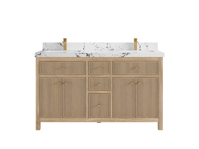Sonoma Reeded Teak Wood 60 in. W x 22 in. D Double Sink Bathroom Vanity