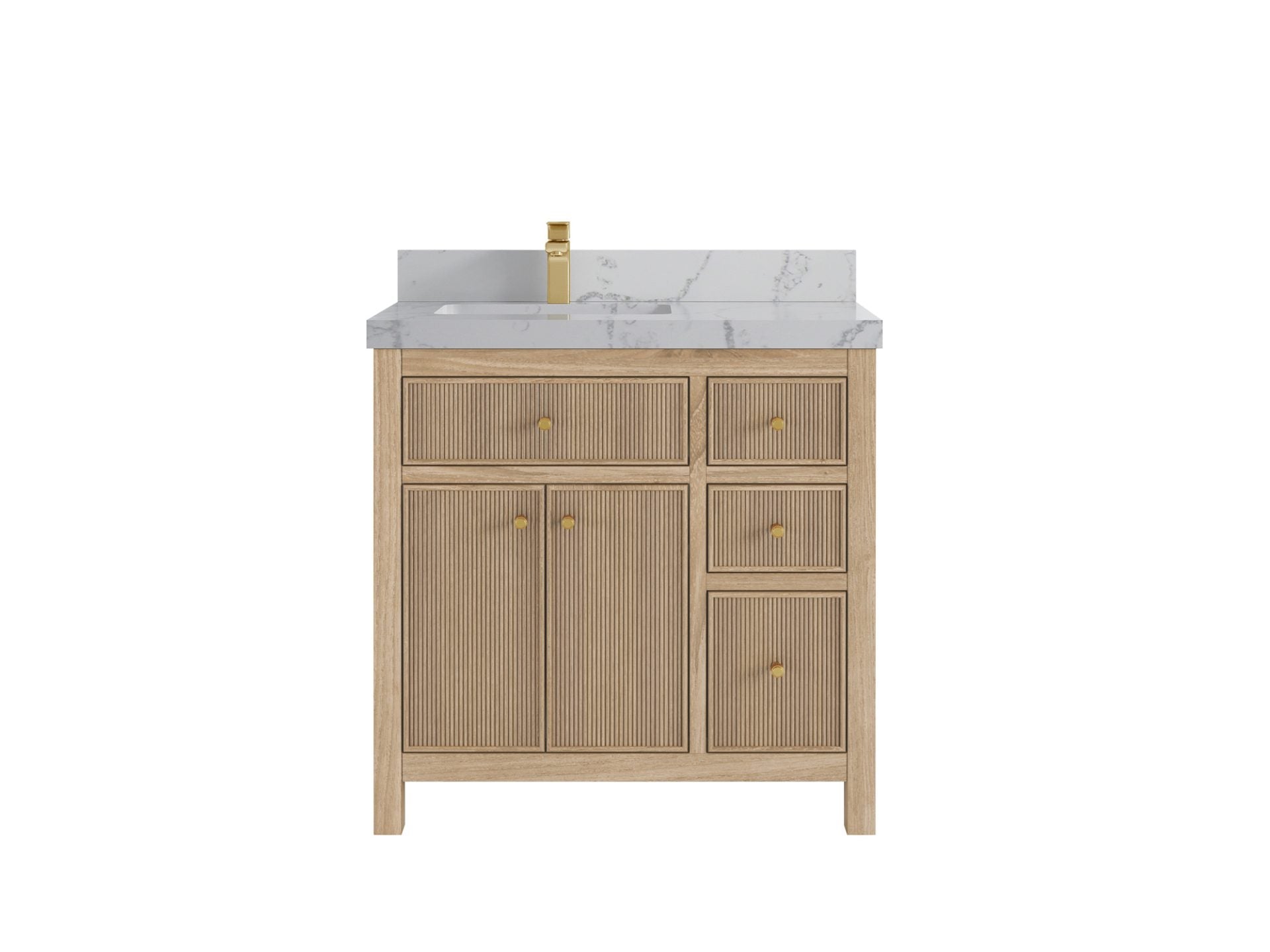 Sonoma Reeded Teak Wood 36 in. W x 22 in. D Left Offset Sink Bathroom Vanity