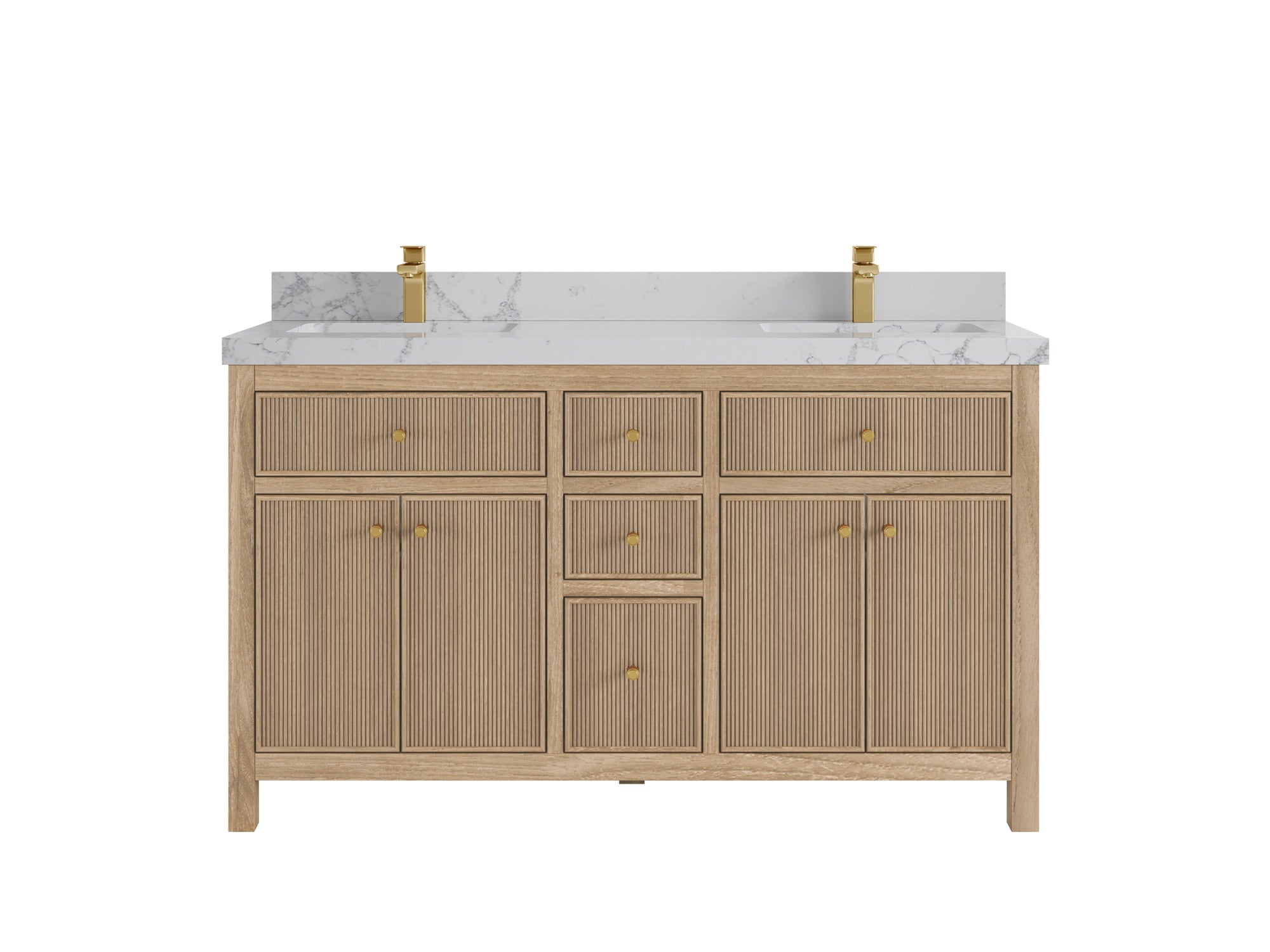 Sonoma Reeded Teak Wood 60 in. W x 22 in. D Double Sink Bathroom Vanity