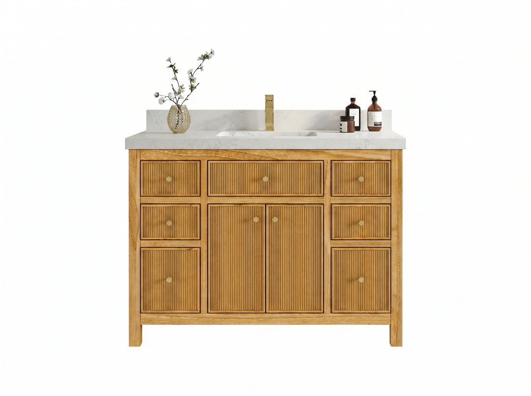 Sonoma Reeded Teak Wood 48 in. W x 22 in. D Single Sink Bathroom Vanity | 
              
                Light Natural Teak
                
                  
             - SON_TK_LNT_CA_BK_48S - photo №12
