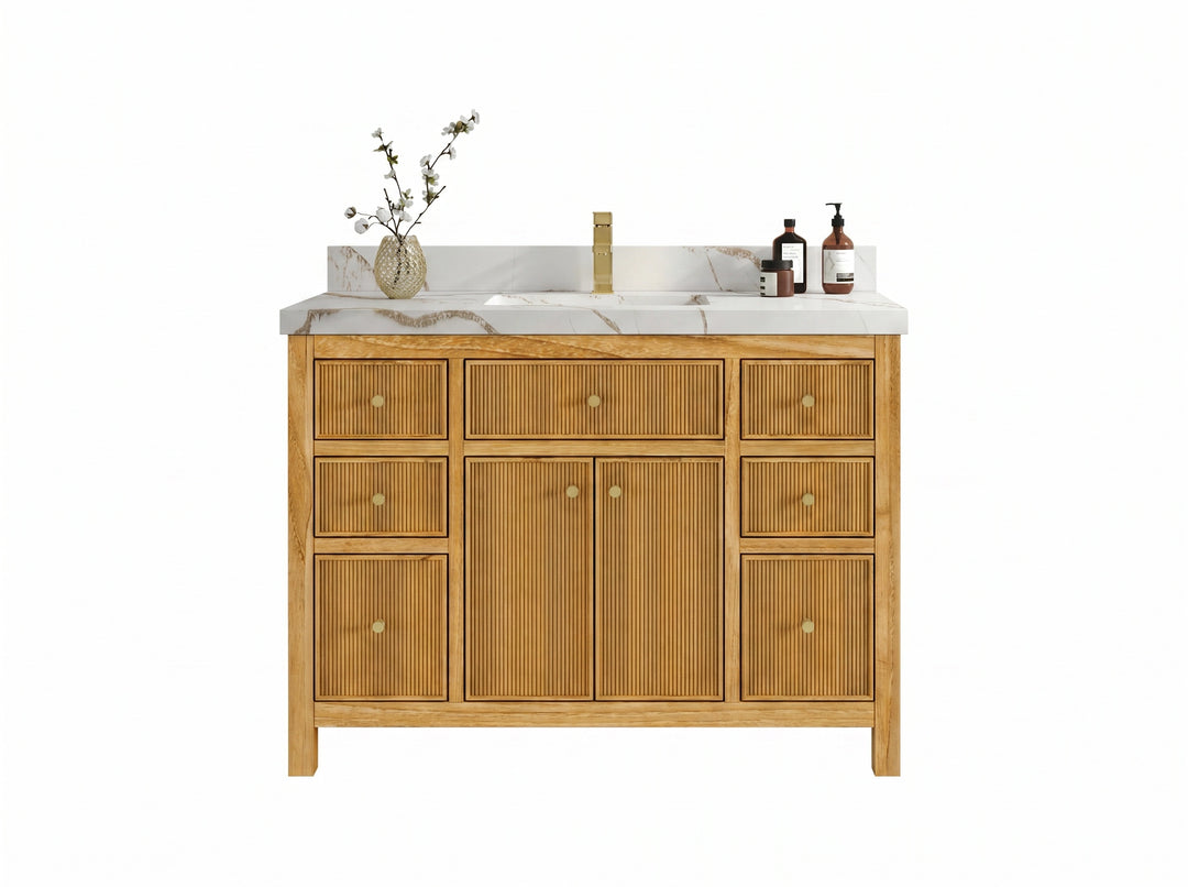 Sonoma Reeded Teak Wood 48 in. W x 22 in. D Single Sink Bathroom Vanity | 
              
                Light Natural Teak
                
                  
             - SON_TK_LNT_CA_BK_48S - photo №6