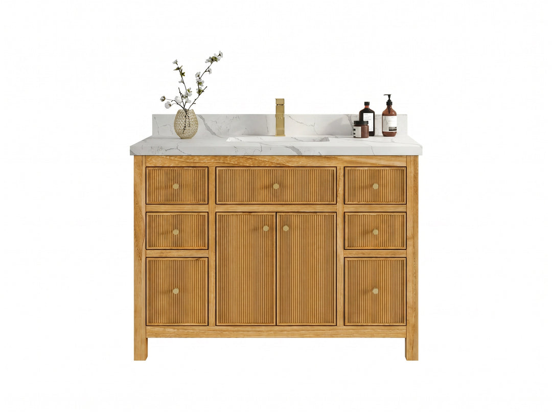 Sonoma Reeded Teak Wood 48 in. W x 22 in. D Single Sink Bathroom Vanity | 
              
                Light Natural Teak
                
                  
             - SON_TK_LNT_CA_BK_48S - photo №7
