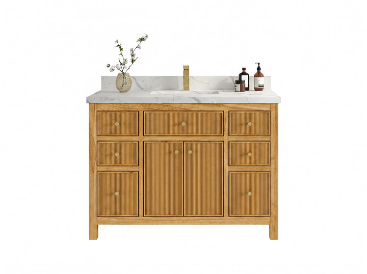 Sonoma Reeded Teak Wood 48 in. W x 22 in. D Single Sink Bathroom Vanity - photo 7