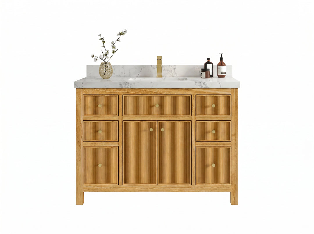 Sonoma Reeded Teak Wood 48 in. W x 22 in. D Single Sink Bathroom Vanity | 
              
                Light Natural Teak
                
                  
             - SON_TK_LNT_CA_BK_48S - photo №8