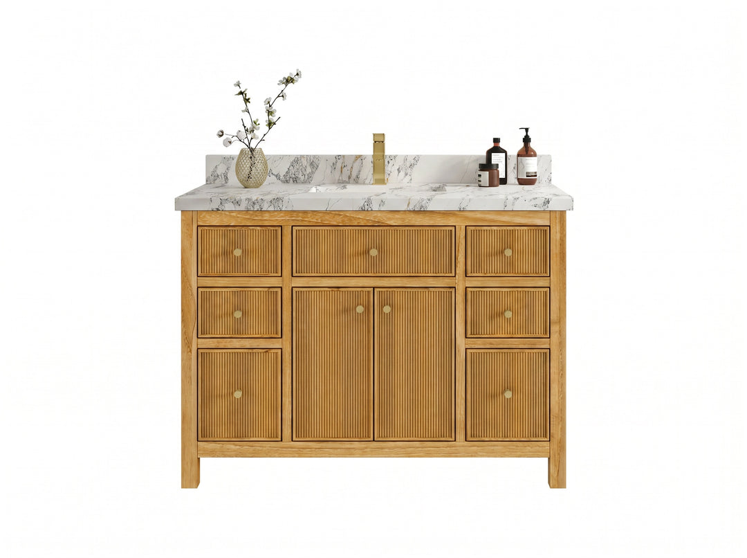 Sonoma Reeded Teak Wood 48 in. W x 22 in. D Single Sink Bathroom Vanity | 
              
                Light Natural Teak
                
                  
             - SON_TK_LNT_CA_BK_48S - photo №9