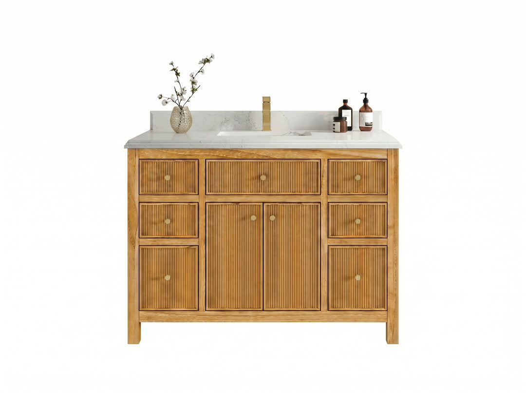 Sonoma Reeded Teak Wood 48 in. W x 22 in. D Single Sink Bathroom Vanity | 
              
                Light Natural Teak
                
                  
             - SON_TK_LNT_CA_BK_48S - photo №14