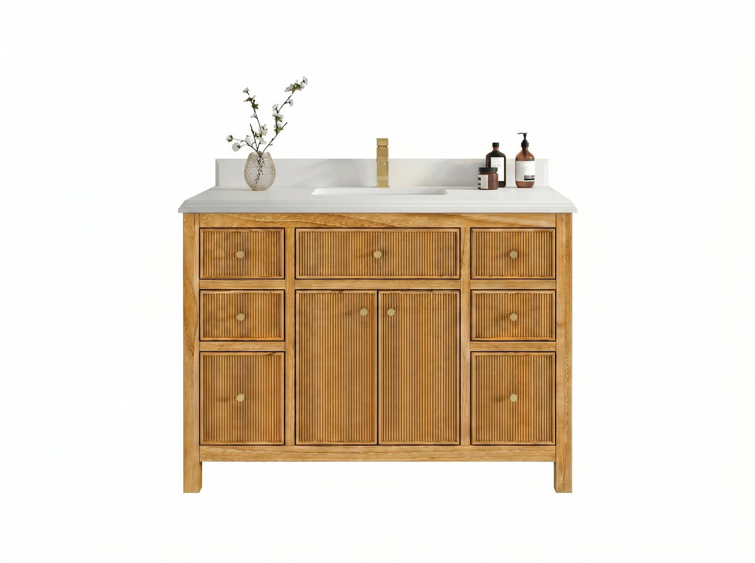 Sonoma Reeded Teak Wood 48 in. W x 22 in. D Single Sink Bathroom Vanity | 
              
                Light Natural Teak
                
                  
             - SON_TK_LNT_CA_BK_48S - photo №15