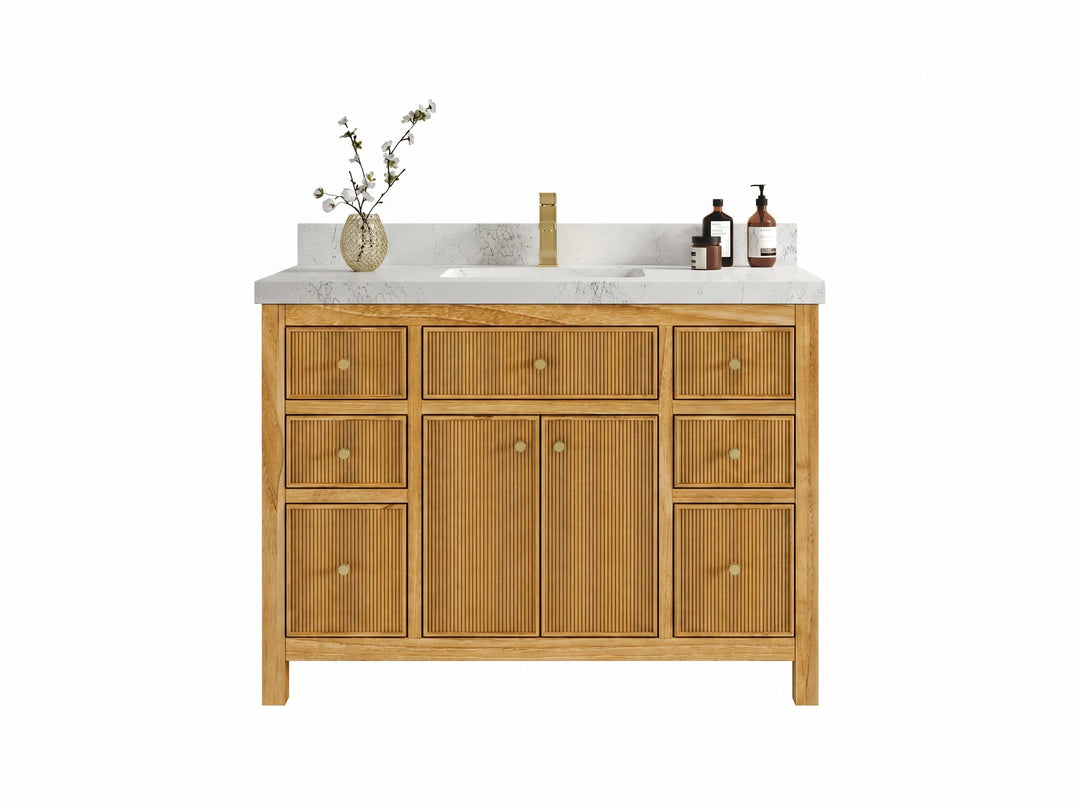 Sonoma Reeded Teak Wood 48 in. W x 22 in. D Single Sink Bathroom Vanity | 
              
                Light Natural Teak
                
                  
             - SON_TK_LNT_CA_BK_48S - photo №16