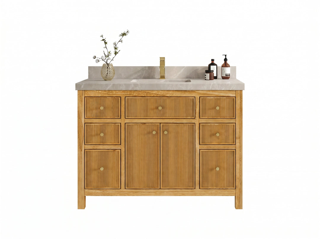 Sonoma Reeded Teak Wood 48 in. W x 22 in. D Single Sink Bathroom Vanity | 
              
                Light Natural Teak
                
                  
             - SON_TK_LNT_CA_BK_48S - photo №17