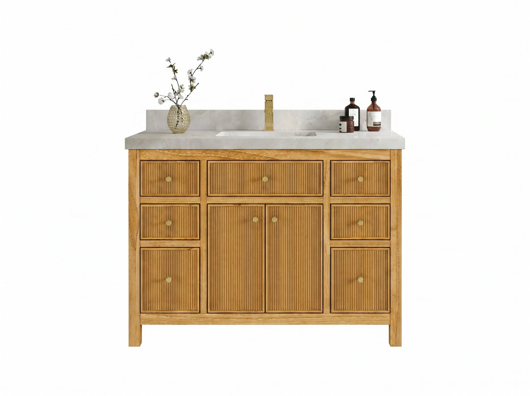 Sonoma Reeded Teak Wood 48 in. W x 22 in. D Single Sink Bathroom Vanity | 
              
                Light Natural Teak
                
                  
             - SON_TK_LNT_CA_BK_48S - photo №29