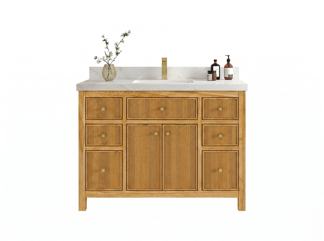 Sonoma Reeded Teak Wood 48 in. W x 22 in. D Single Sink Bathroom Vanity | 
              
                Light Natural Teak
                
                  
             - SON_TK_LNT_CA_BK_48S - photo №30