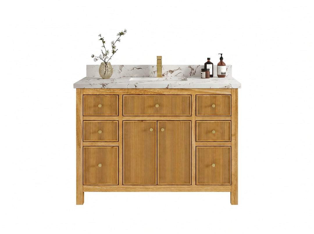 Sonoma Reeded Teak Wood 48 in. W x 22 in. D Single Sink Bathroom Vanity | 
              
                Light Natural Teak
                
                  
             - SON_TK_LNT_CA_BK_48S - photo №19