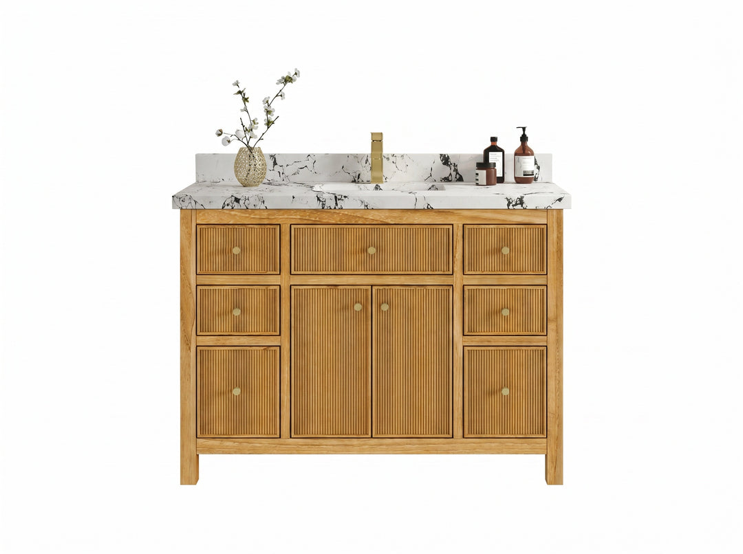 Sonoma Reeded Teak Wood 48 in. W x 22 in. D Single Sink Bathroom Vanity | 
              
                Light Natural Teak
                
                  
             - SON_TK_LNT_CA_BK_48S - photo №21