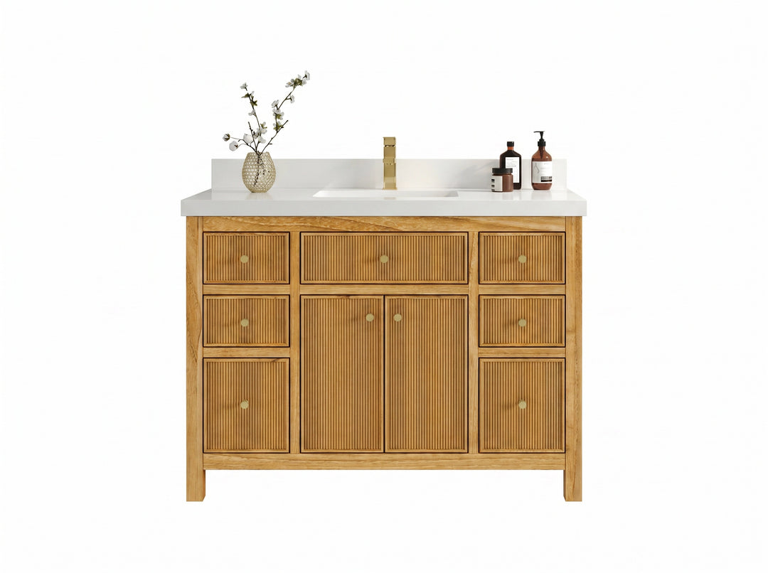 Sonoma Reeded Teak Wood 48 in. W x 22 in. D Single Sink Bathroom Vanity | 
              
                Light Natural Teak
                
                  
             - SON_TK_LNT_CA_BK_48S - photo №23
