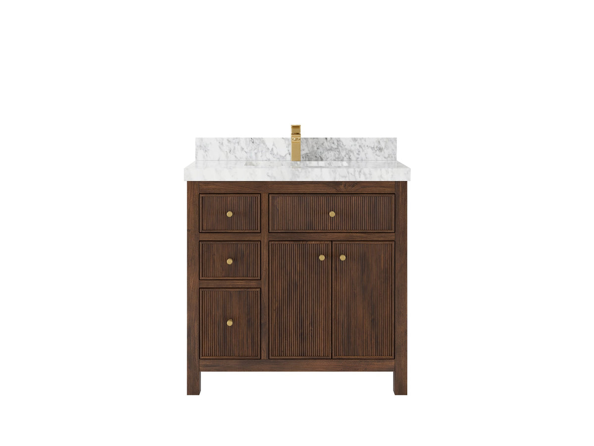 Sonoma Reeded Teak Wood 36 in. W x 22 in. D Center Sink Bathroom Vanity