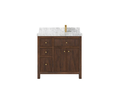 Sonoma Reeded Teak Wood 36 in. W x 22 in. D Right Offset Sink Bathroom Vanity
