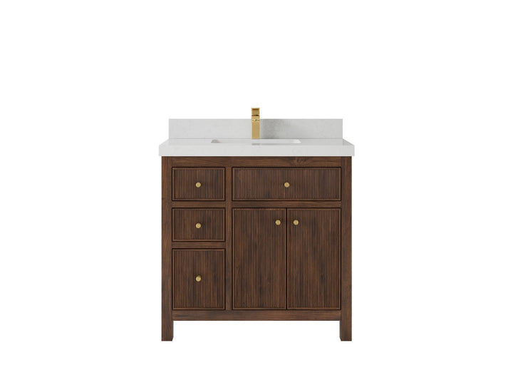 Sonoma Reeded Teak Wood 36 in. W x 22 in. D Center Sink Bathroom Reeded Vanity - photo 13