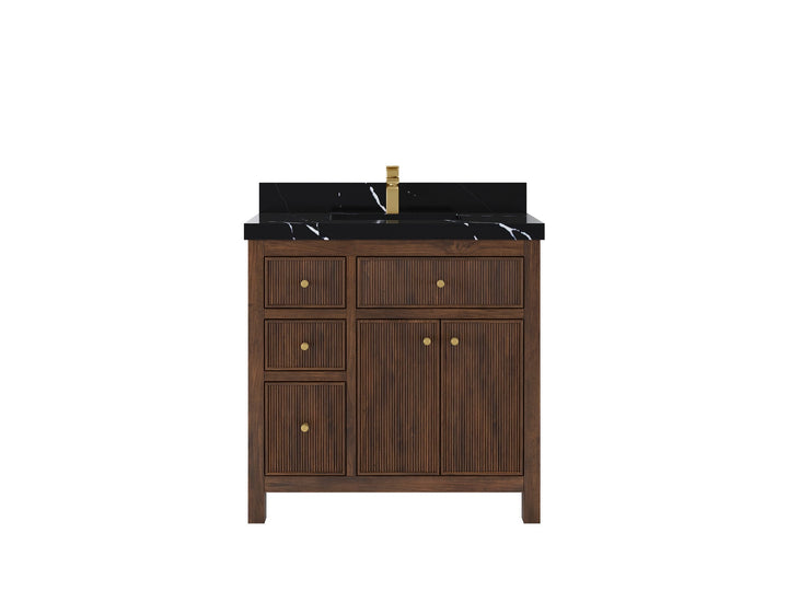 Sonoma Reeded Teak Wood 36 in. W x 22 in. D Center Sink Bathroom Reeded Vanity - photo 6