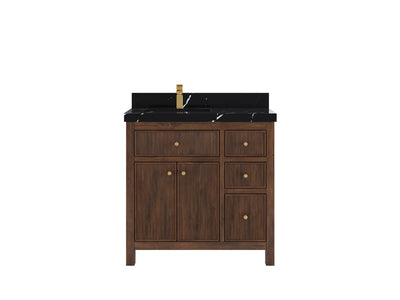 Sonoma Reeded Teak Wood 36 in. W x 22 in. D Left Offset Sink Bathroom Vanity