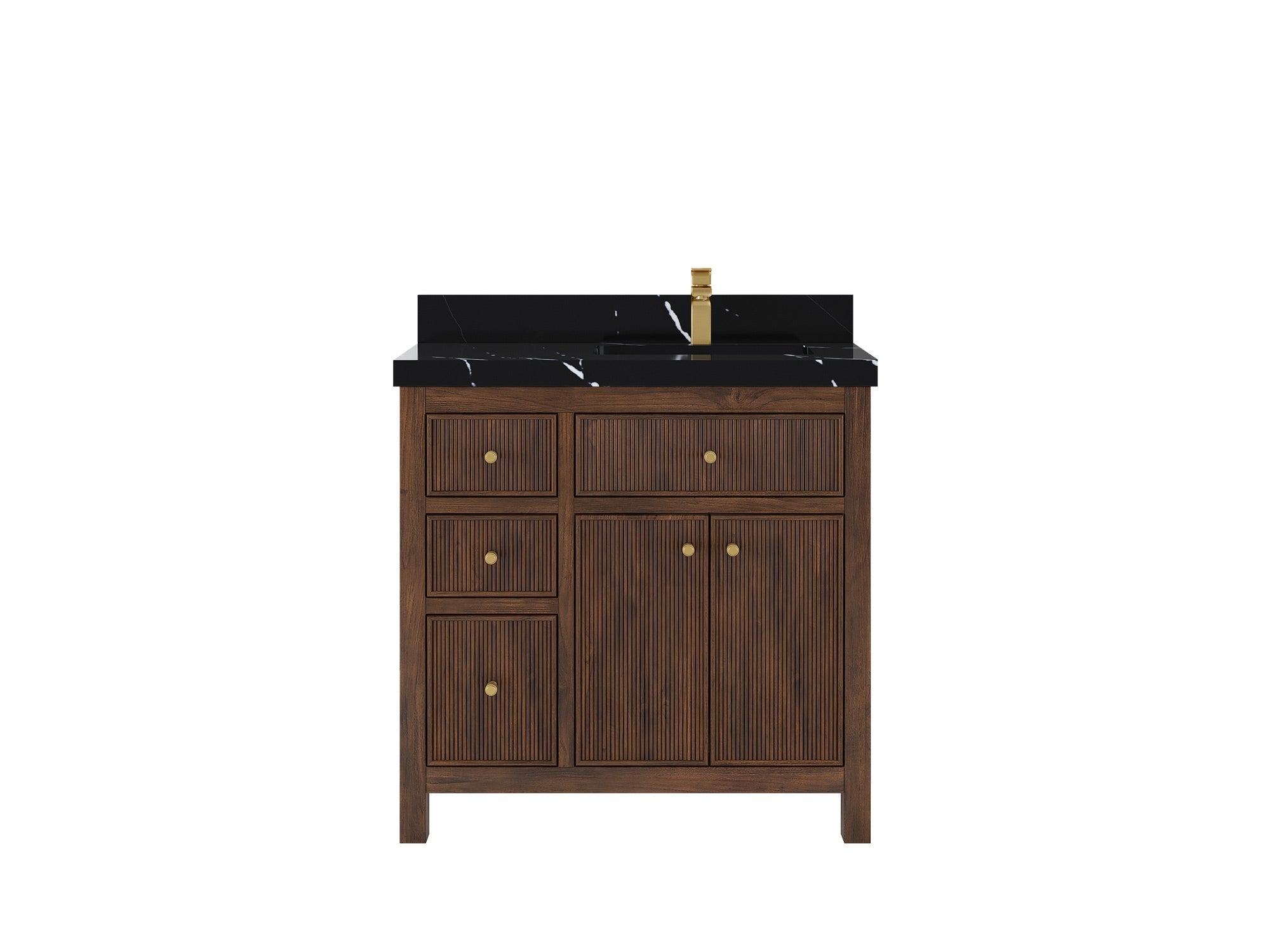 Sonoma Reeded Teak Wood 36 in. W x 22 in. D Right Offset Sink Bathroom Vanity
