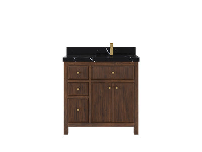 Sonoma Reeded Teak Wood 36 in. W x 22 in. D Right Offset Sink Bathroom Vanity