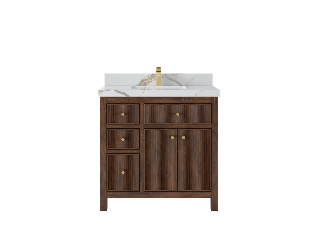 Sonoma Reeded Teak Wood 36 in. W x 22 in. D Center Sink Bathroom Reeded Vanity | 
              
                Dark Walnut Teak
                
                  
             - SON_TK_WLN_CA_BK_36CR - photo №7