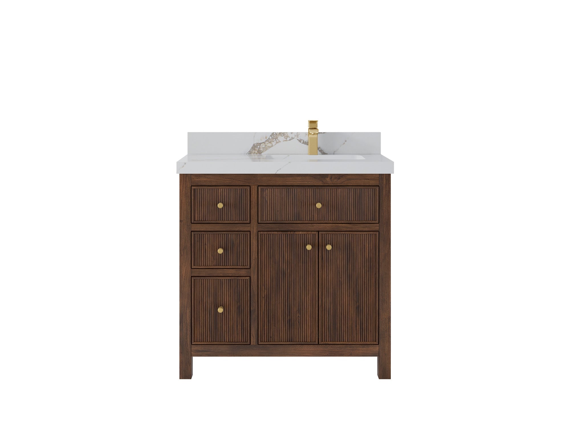 Sonoma Reeded Teak Wood 36 in. W x 22 in. D Right Offset Sink Bathroom Vanity