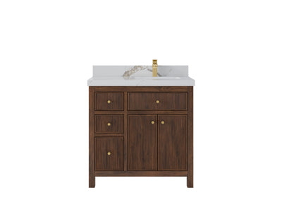 Sonoma Reeded Teak Wood 36 in. W x 22 in. D Right Offset Sink Bathroom Vanity