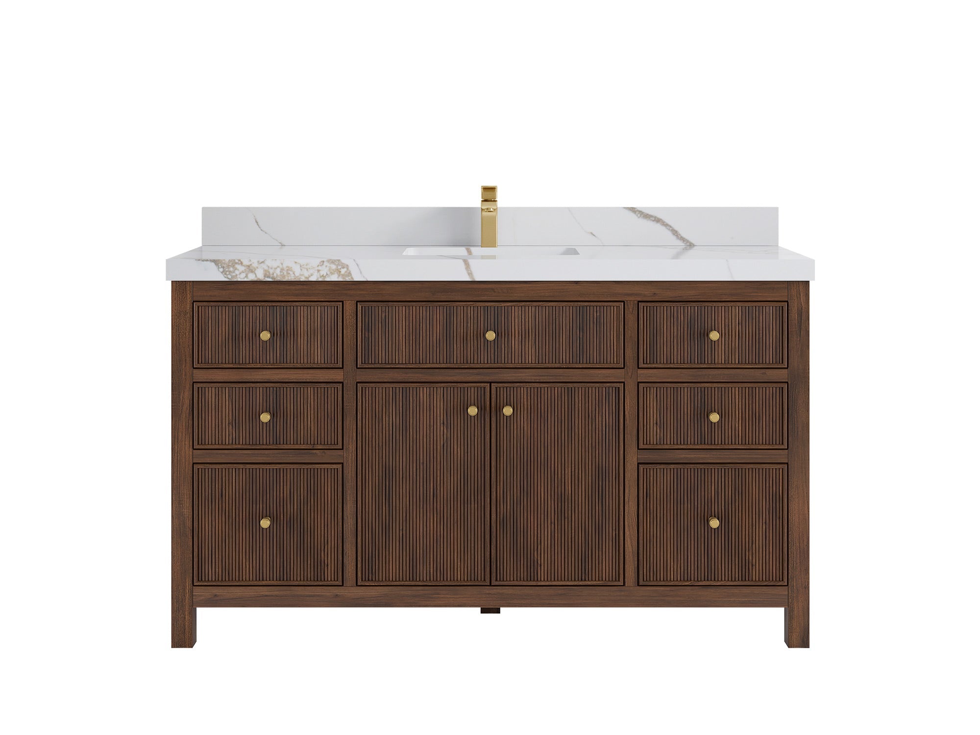 Sonoma Reeded Teak Wood 60 in. W x 22 in. D Single Sink Bathroom Vanity