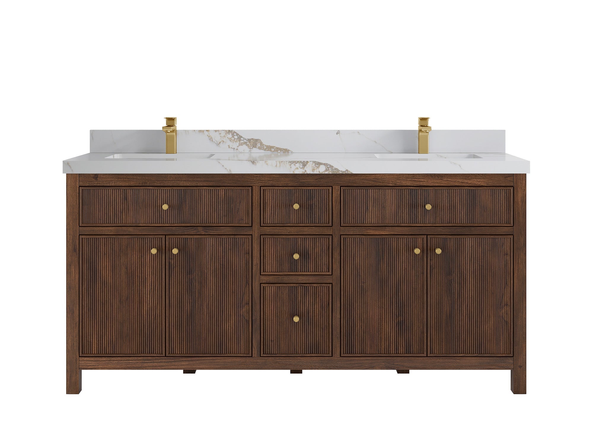 Sonoma Reeded Teak Wood 72 in. W x 22 in. D Double Sink Bathroom Vanity