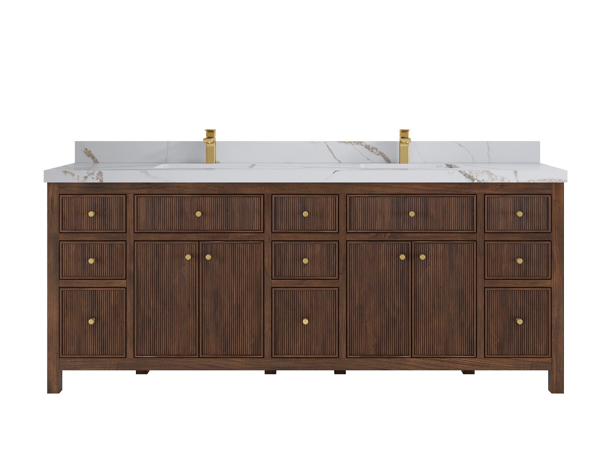 Sonoma Reeded Teak Wood 84 in. W x 22 in. D Double Sink Bathroom Vanity