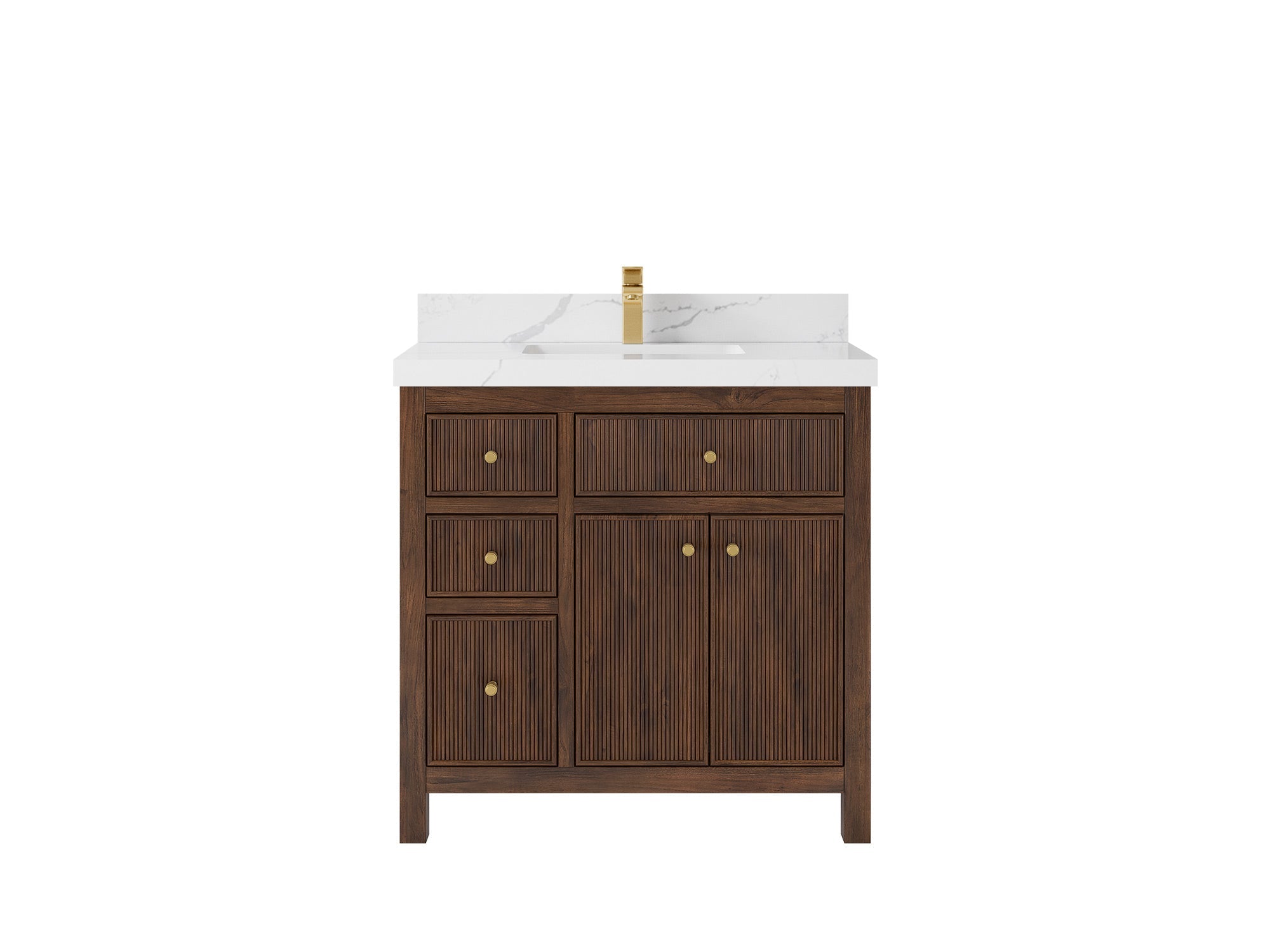 Sonoma Reeded Teak Wood 36 in. W x 22 in. D Center Sink Bathroom Vanity