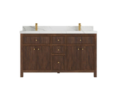 Sonoma Reeded Teak Wood 60 in. W x 22 in. D Double Sink Bathroom Vanity - photo 9