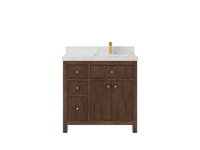 Sonoma Reeded Teak Wood 36 in. W x 22 in. D Right Offset Sink Bathroom Vanity