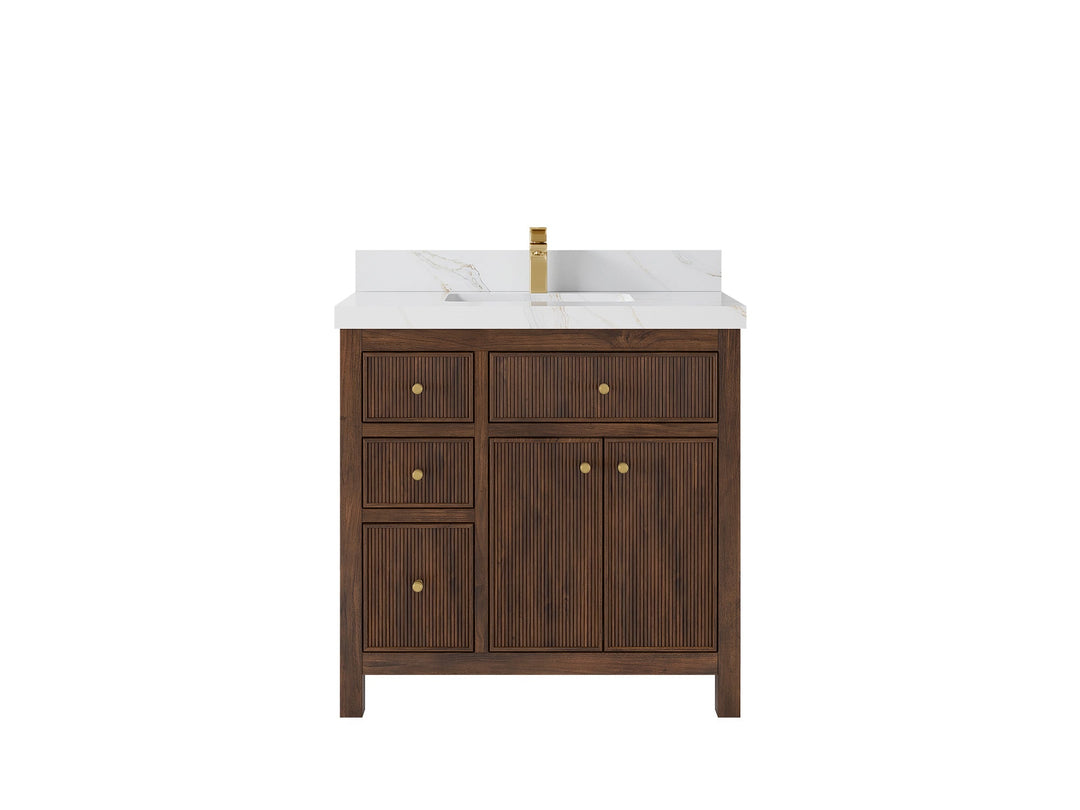 Sonoma Reeded Teak Wood 36 in. W x 22 in. D Center Sink Bathroom Reeded Vanity | 
              
                Dark Walnut Teak
                
                  
             - SON_TK_WLN_CA_BK_36CR - photo №11